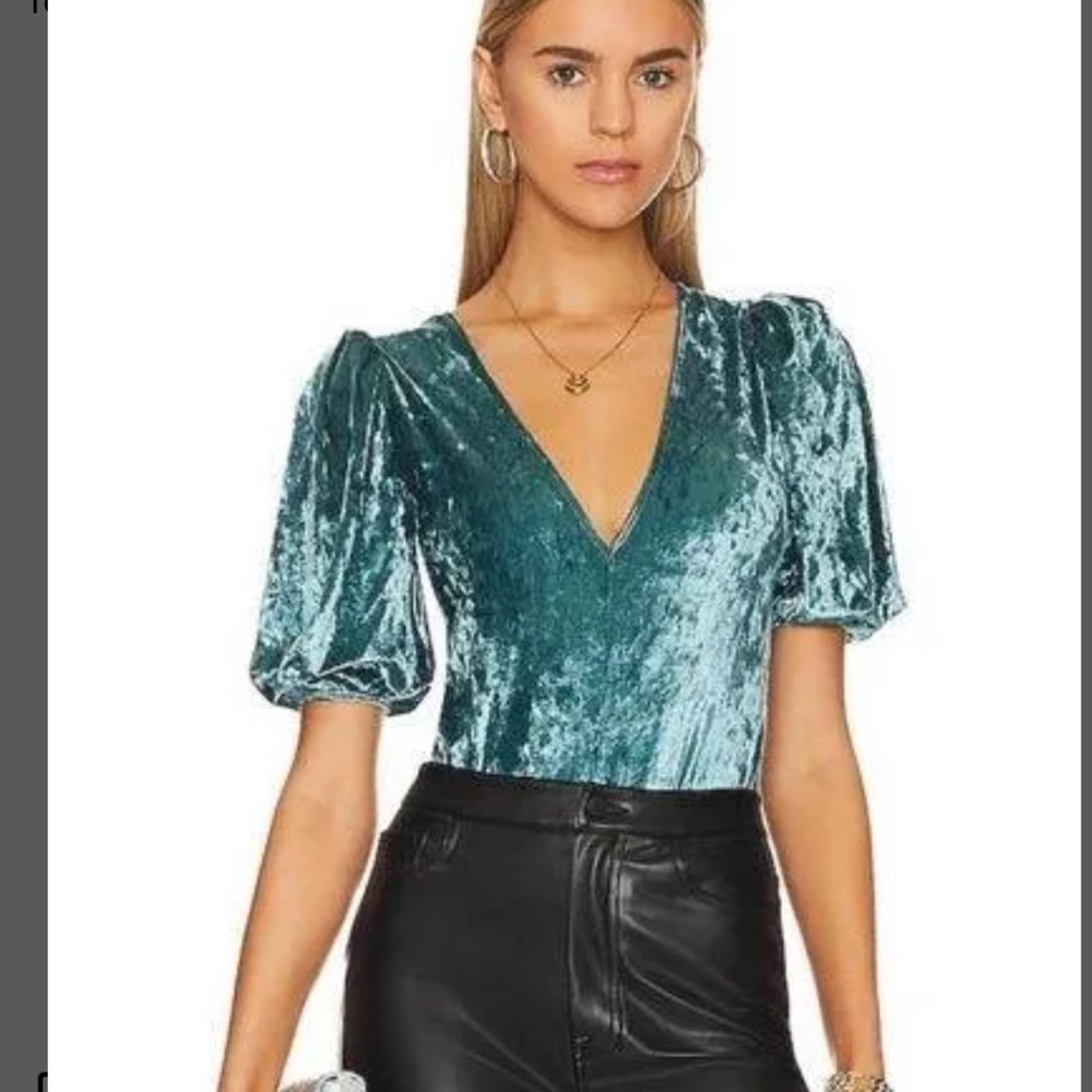 NEW Free People Don't You Wish Bodysuit Deep Teal Velour OB1585145 Medium NWT